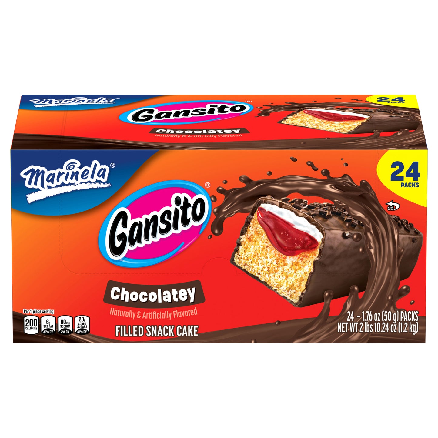 Marinela Gansito, pastelito relleno y cubierto con sabor a fresa y chocolate, 24 paquetes, 1,2 kg (42,24 oz)