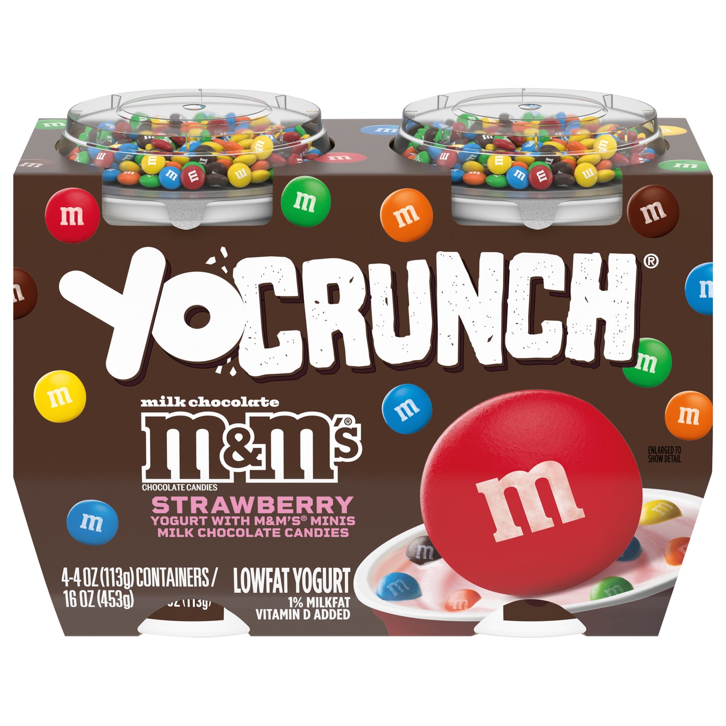 Yogur bajo en grasa YoCrunch sabor fresa con Mini M&amp;Ms®, 4 unidades, vasos de yogur de 113 g (4 oz)