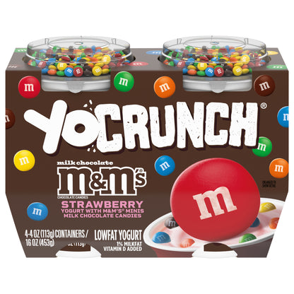 Yogur bajo en grasa YoCrunch sabor fresa con Mini M&amp;Ms®, 4 unidades, vasos de yogur de 113 g (4 oz)