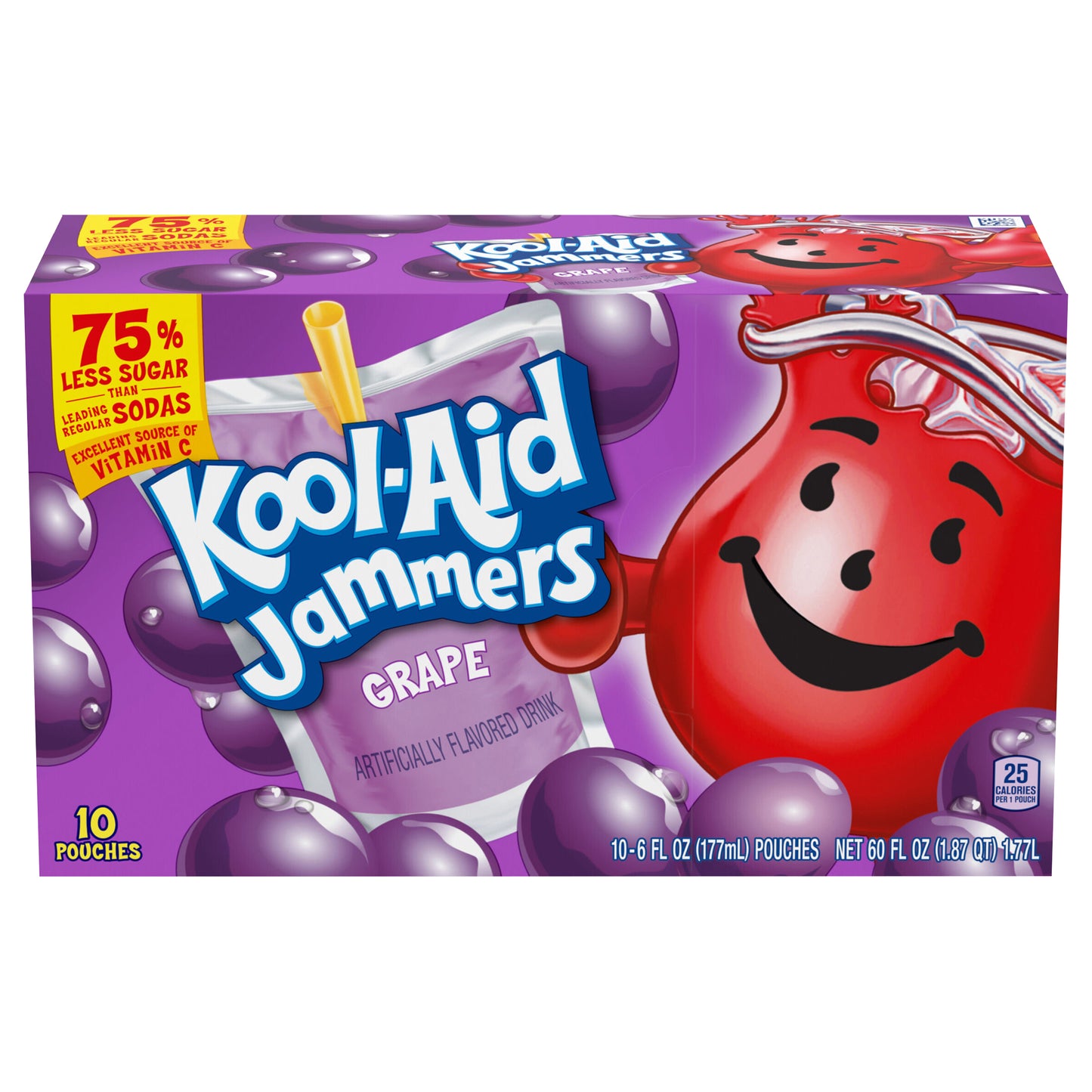 Bebida de jugo Kool-Aid Jammers sabor uva 0%, caja de 10 unidades, bolsitas de 177 ml (6 onzas líquidas)