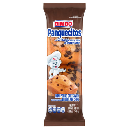 Bimbo Panquecitos Mini Pasteles de Libra con Chispas de Chocolate, Paquete Doble, 2 unidades, 140 g