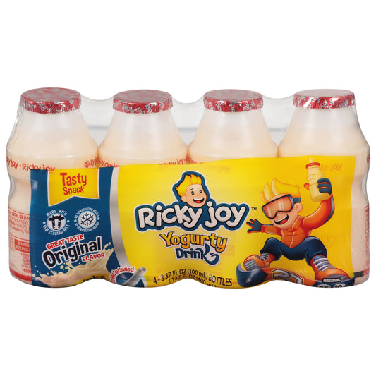 Bebida de yogur Ricky Joy Tasty Snack sabor original, 4 botellas de 3.37 onzas líquidas