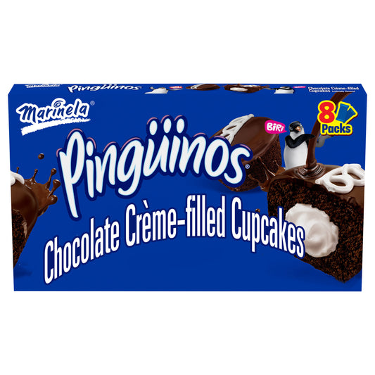 Cupcakes rellenos de crema de chocolate Marinela Pingüinos, 8 unidades, 320 g