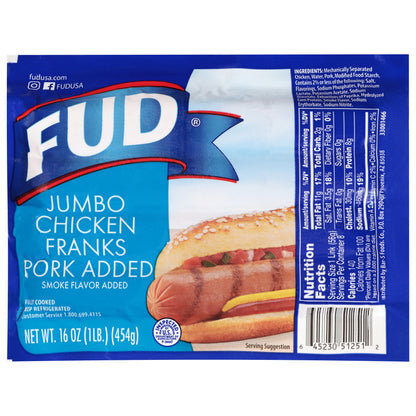 Salchichas de pollo jumbo FUD con carne de cerdo añadida, 16 oz