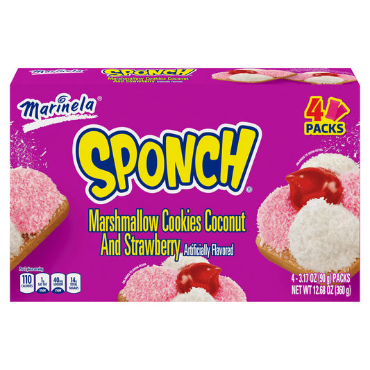 Marinela Sponch, 4 paquetes de galletas de malvavisco de coco y fresa (4 paquetes de 90 g)