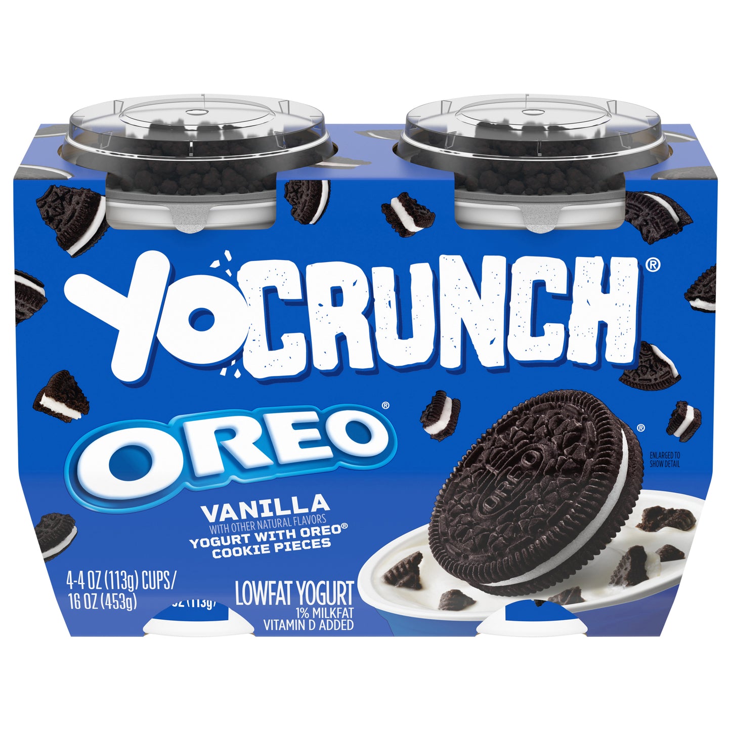 Yogur YoCrunch bajo en grasa sabor vainilla con OREO, 4 vasos de 113 g (4 oz).