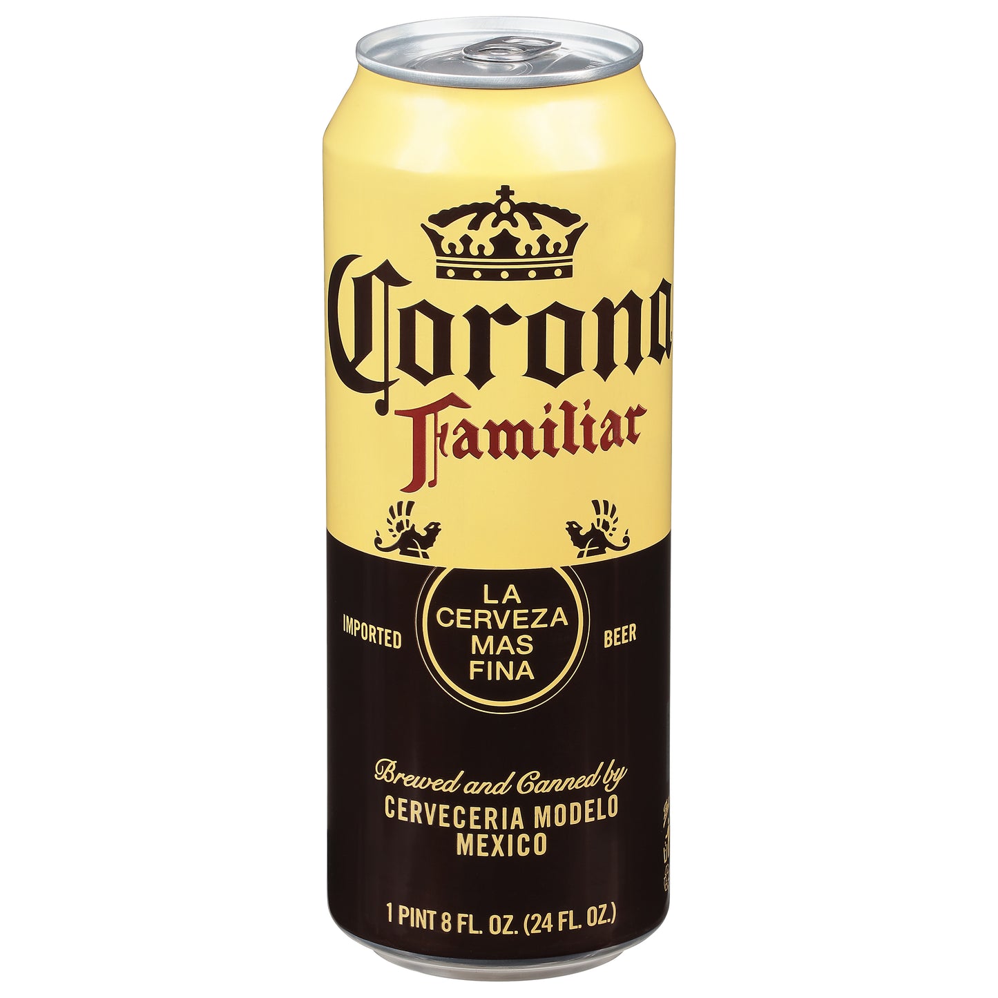 Cerveza Corona Familiar Mexican Lager, lata de 710 ml (24 onzas líquidas), 4,8 % de alcohol por volumen.