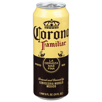 Cerveza Corona Familiar Mexican Lager, lata de 710 ml (24 onzas líquidas), 4,8 % de alcohol por volumen.