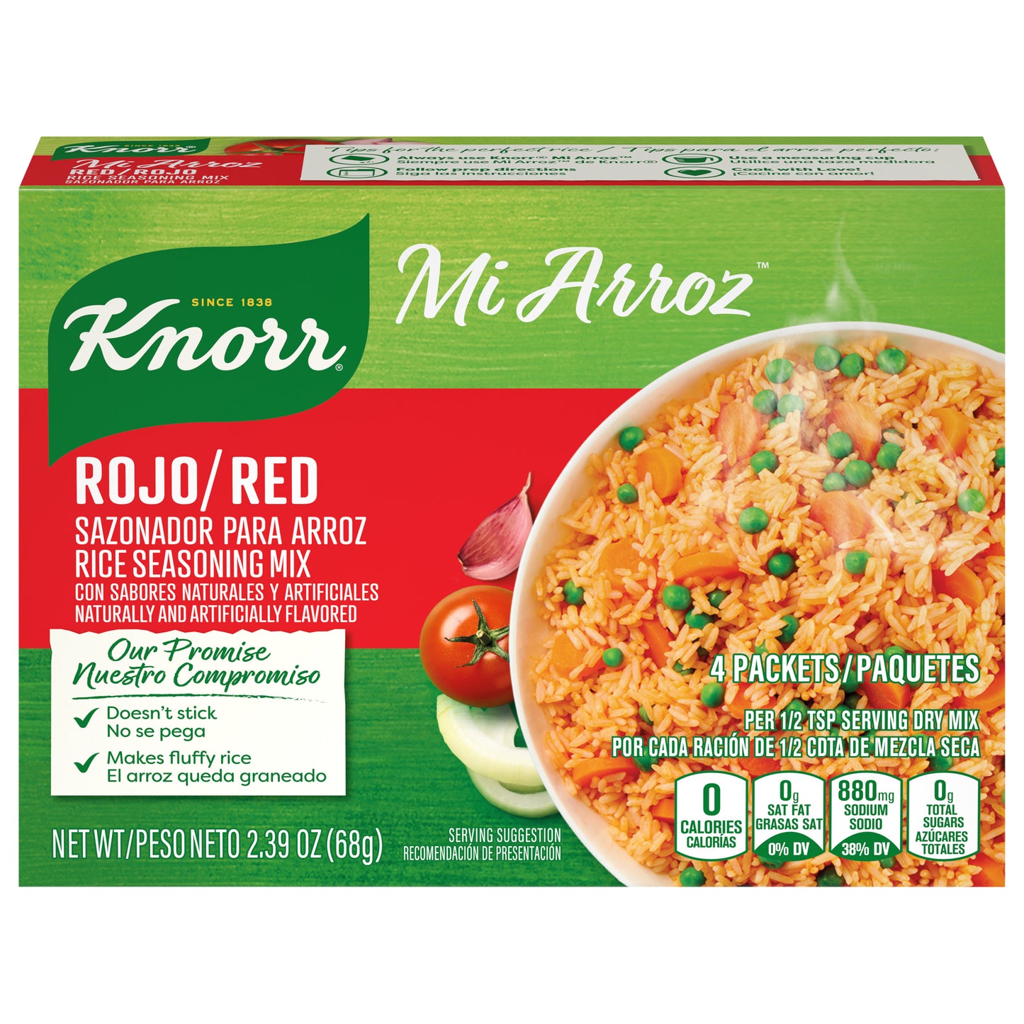 Mezcla de condimentos para arroz Knorr Rojo/Rojo, 68 g, paquete de 4 unidades