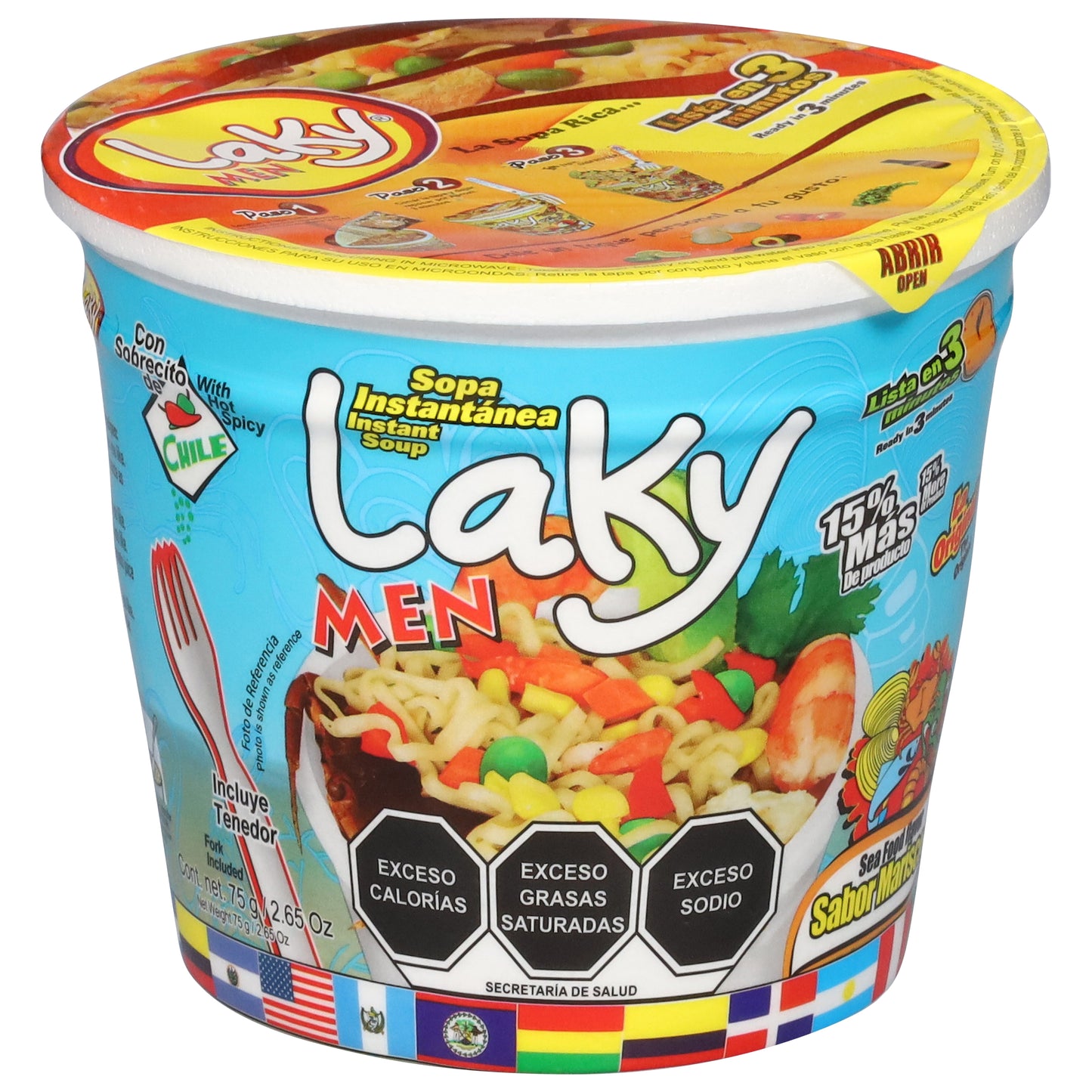 Sopa instantánea sabor mariscos Laky Men 75 g