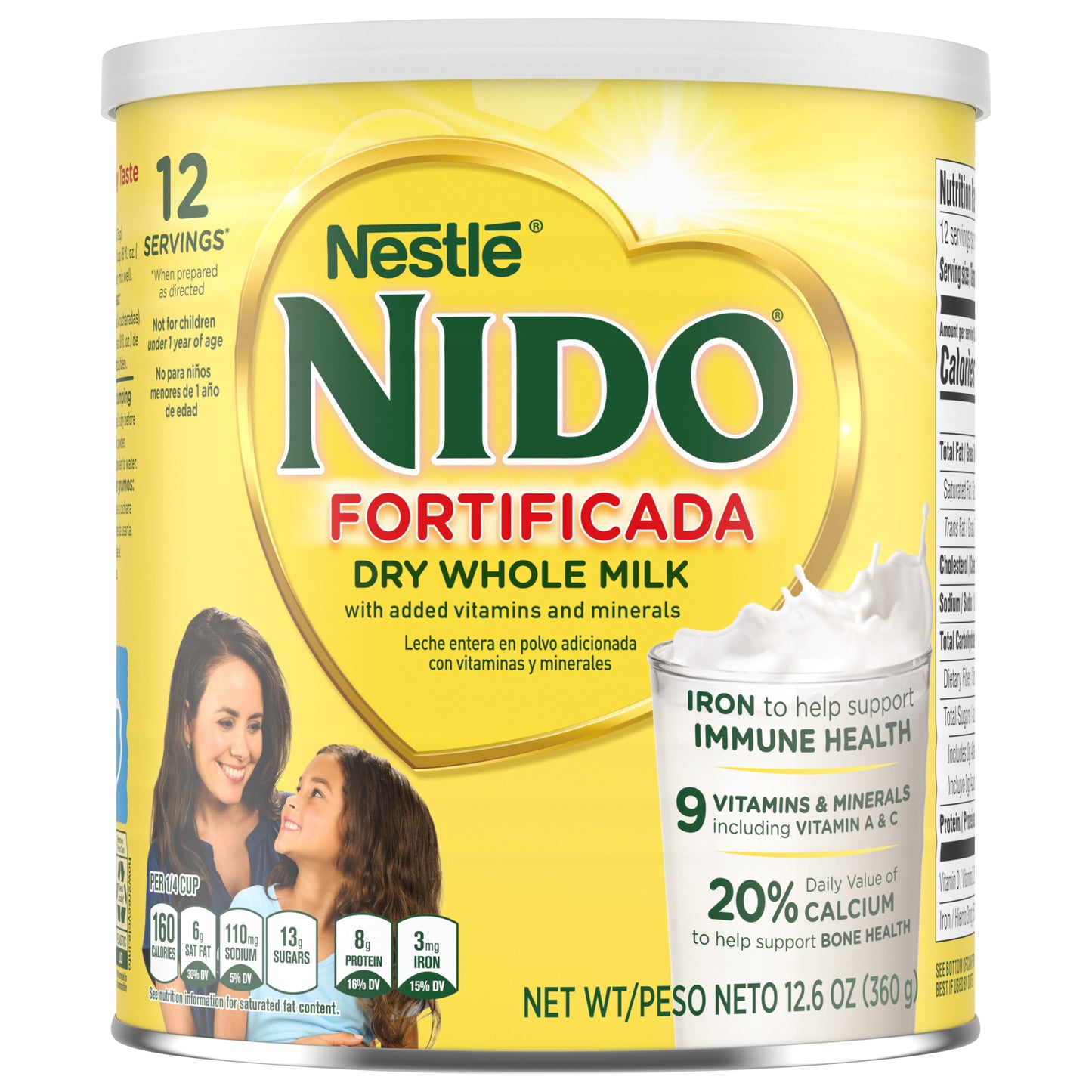 NIDO Mezcla en polvo para bebida fortificada - Leche entera en polvo con vitaminas y minerales - Envase de 357 g (12.6 oz)