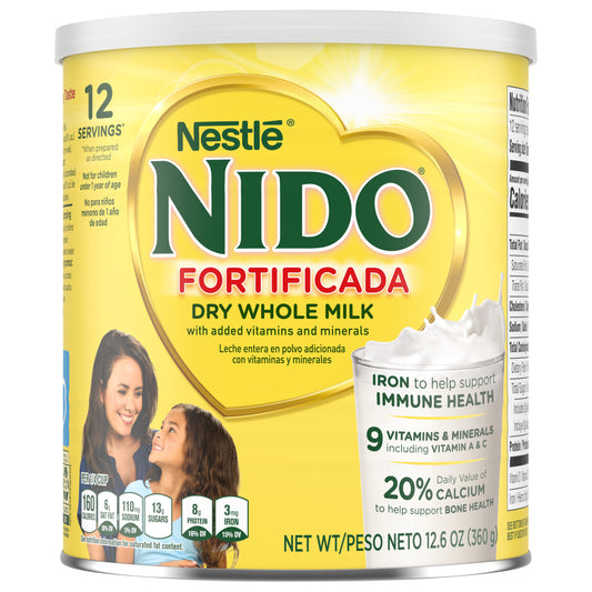 NIDO Mezcla en polvo para bebida fortificada - Leche entera en polvo con vitaminas y minerales - Envase de 357 g (12.6 oz)