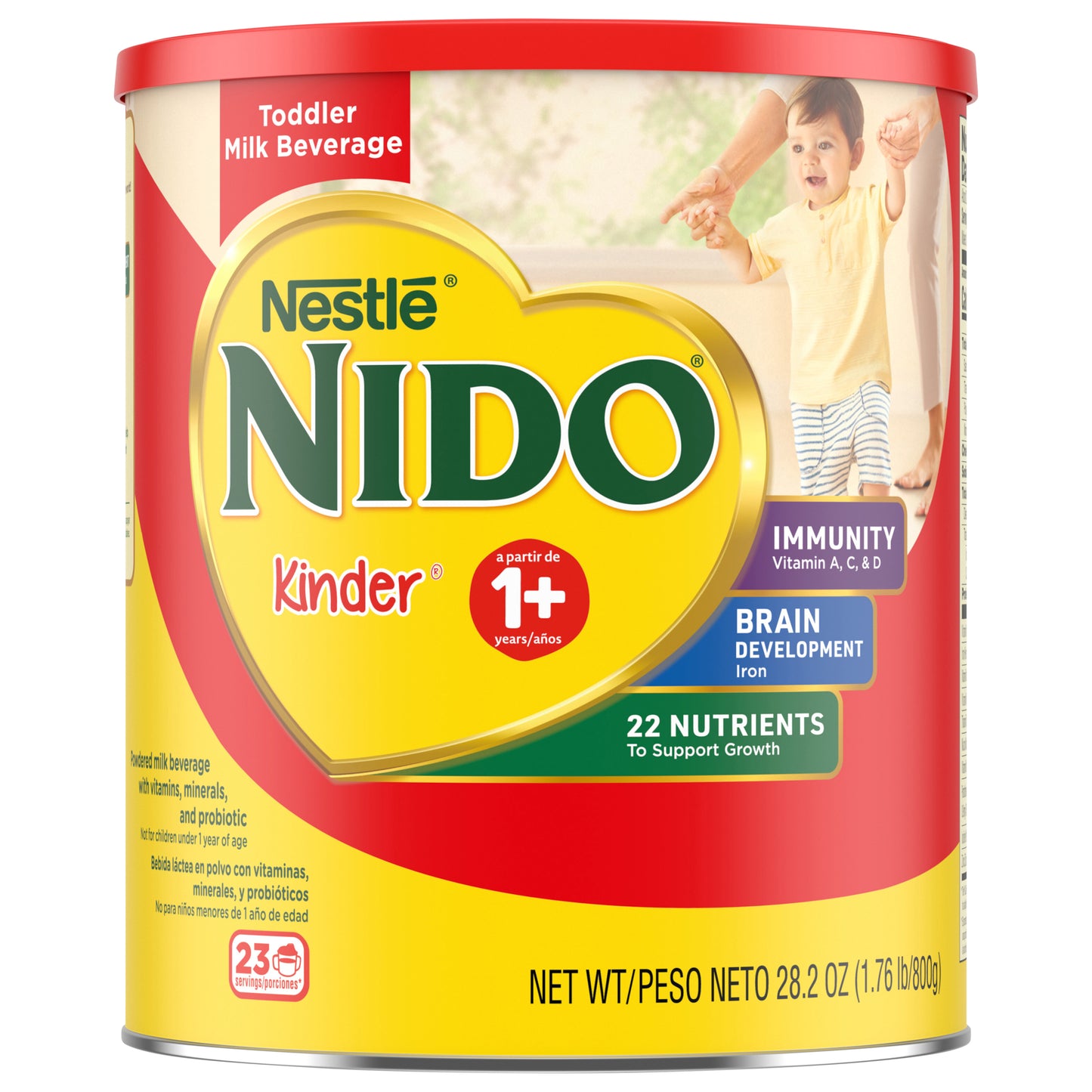 Mezcla en polvo para bebida láctea infantil Nestlé NIDO Kinder, para niños de 1 año en adelante, 23 porciones por envase, 276 porciones en total, paquete de 12 unidades