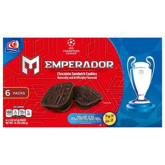 Galletas tipo sándwich Gamesa Emperador sabor chocolate, con sabor natural y artificial, 65 g (2.3 oz) unidad