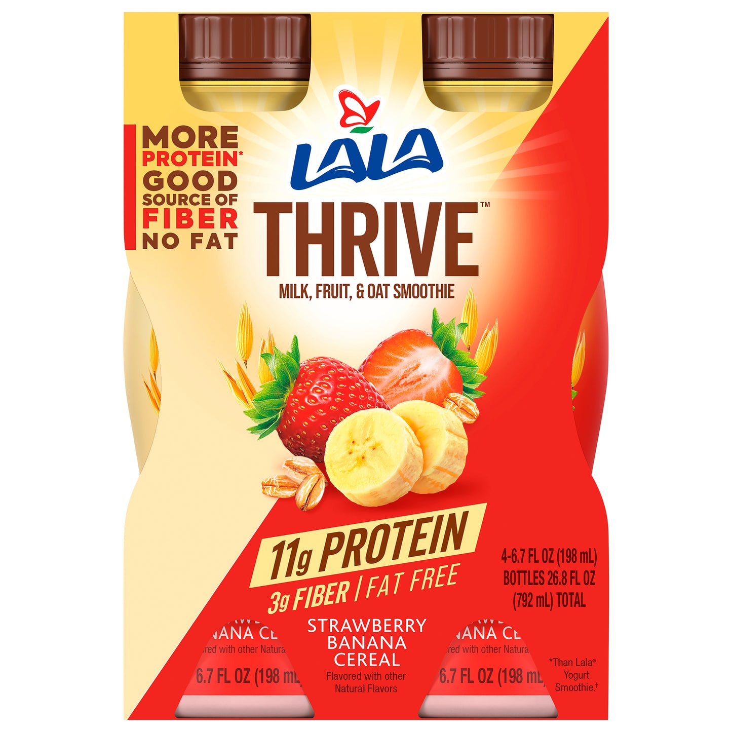 Batido de yogur con cereales de fresa y plátano LALA (paquete de 4)
