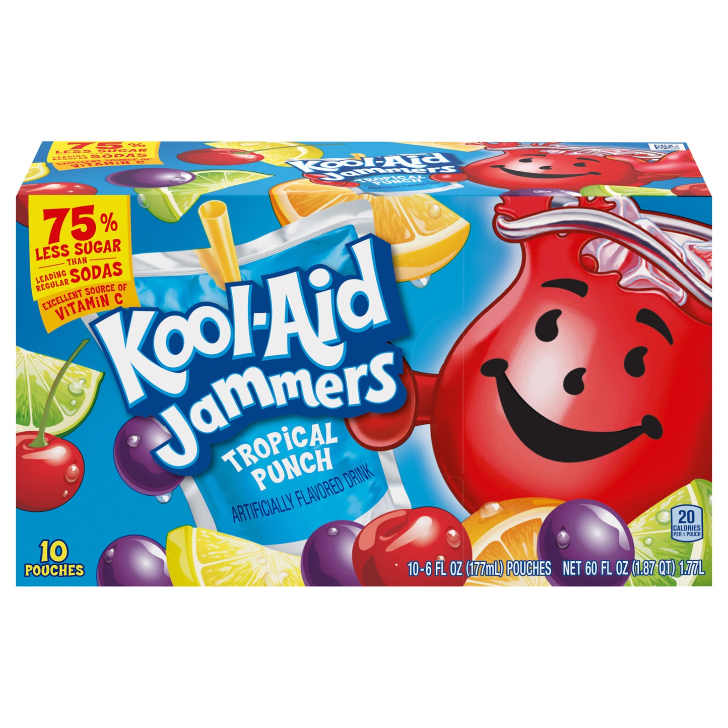 Bebida de jugo Kool-Aid Jammers sabor ponche tropical 0%, caja de 10 unidades, bolsitas de 177 ml (6 onzas líquidas)