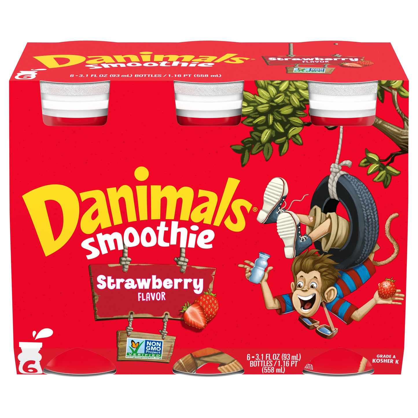 Batidos Explosión de Fresa Danimals, Botellas de 90 ml, Paquete de 6