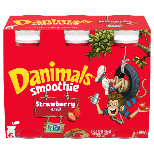 Batidos Explosión de Fresa Danimals, Botellas de 90 ml, Paquete de 6