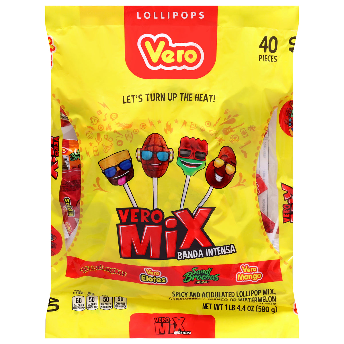 Vero Mix Strawberry, Mango or Watermelon Lollipops 40 Pieces