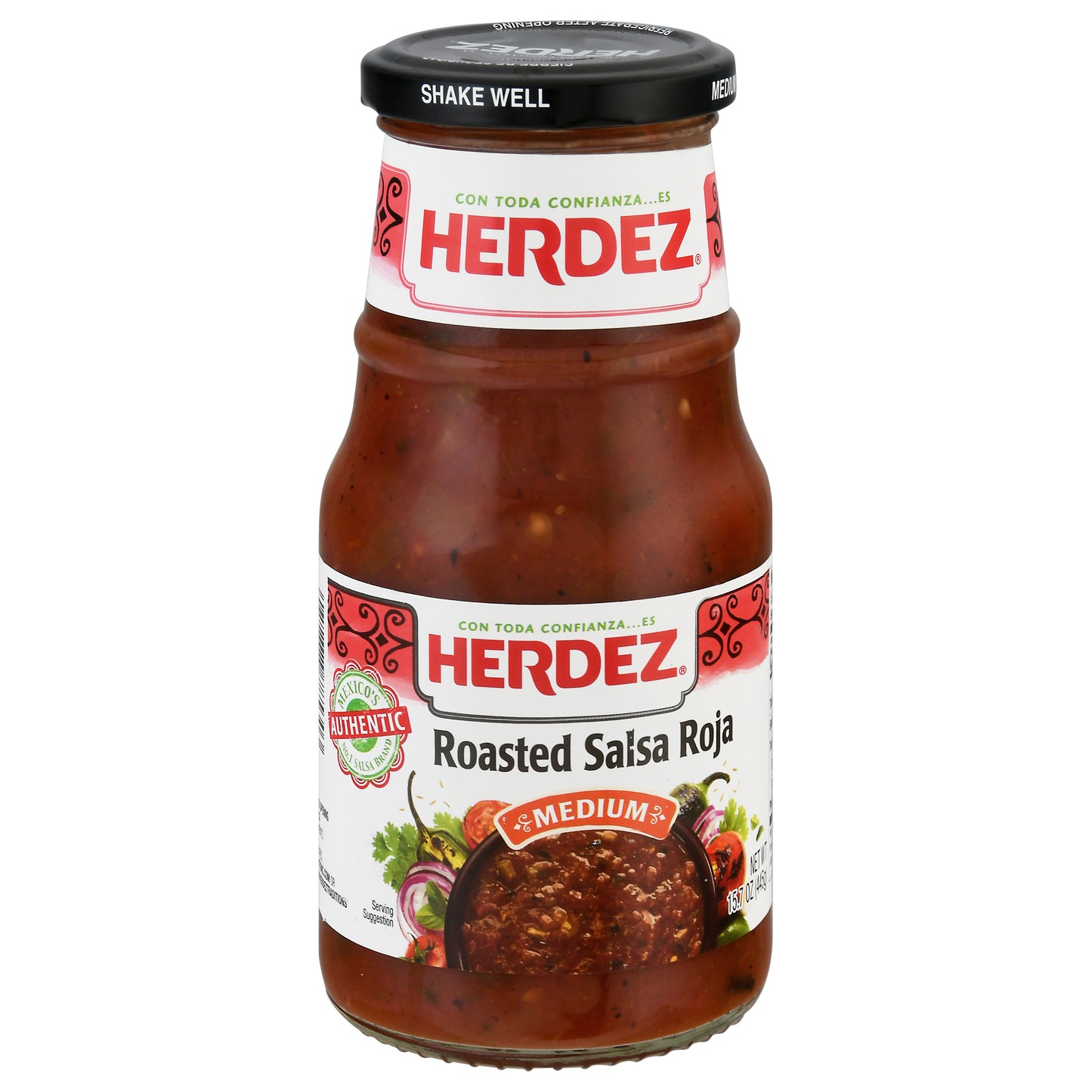 Salsa Roja Herdez Mediana Asada, Frasco de 445 g (15.7 oz)