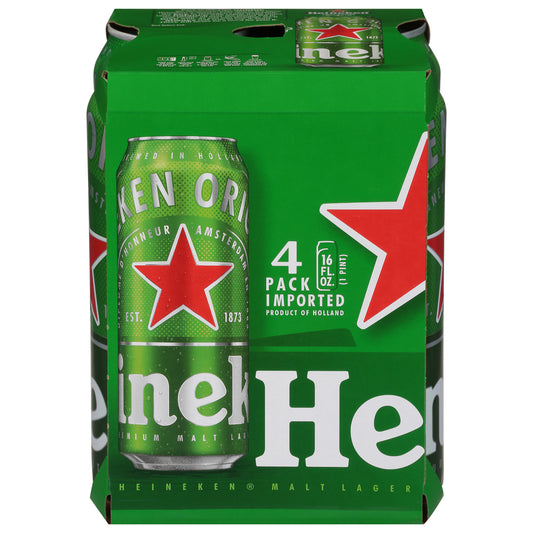Heineken Premium Malt Lager Original Beer 4 latas de 16 onzas líquidas