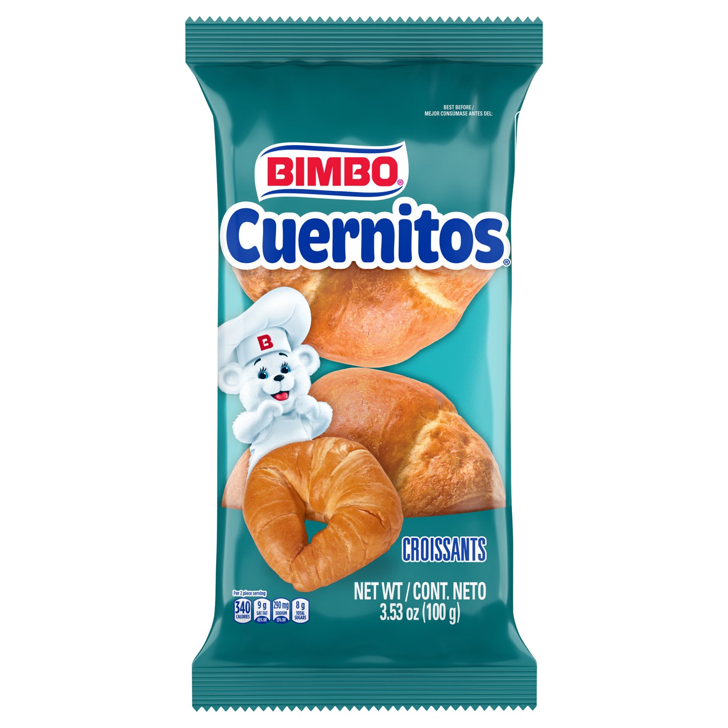 Croissants simples Bimbo Cuernitos, paquete de 2, 100 g