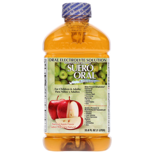 Solución electrolítica oral Suero Oral sabor manzana natural, 33.8 onzas líquidas