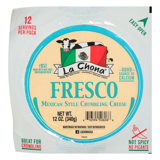 Queso desmenuzable estilo mexicano La Chona® Fresco, paquete de 340 g (12 oz).