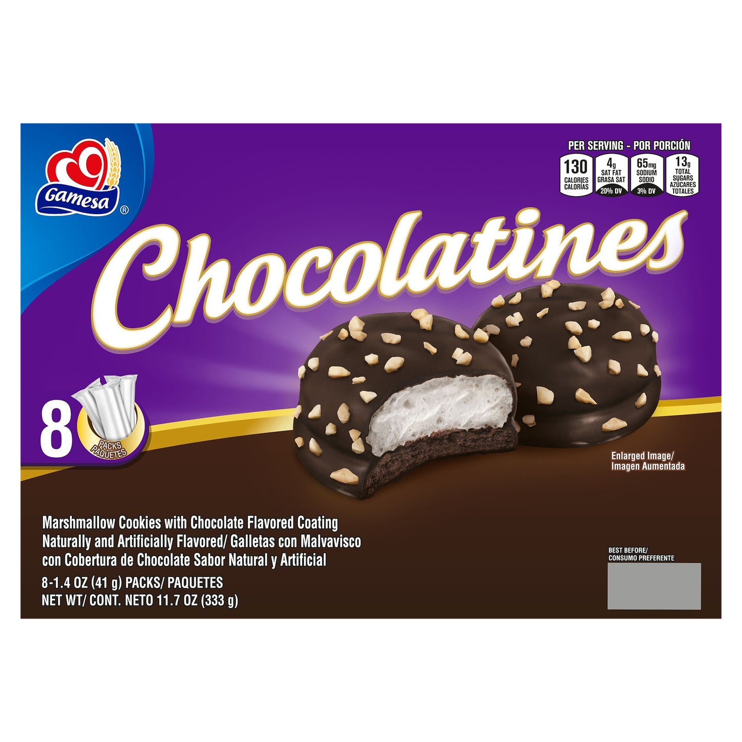 Galletas de malvavisco Gamesa Chocolatines con sabor a chocolate, 8 unidades de 40 g (1,4 oz)