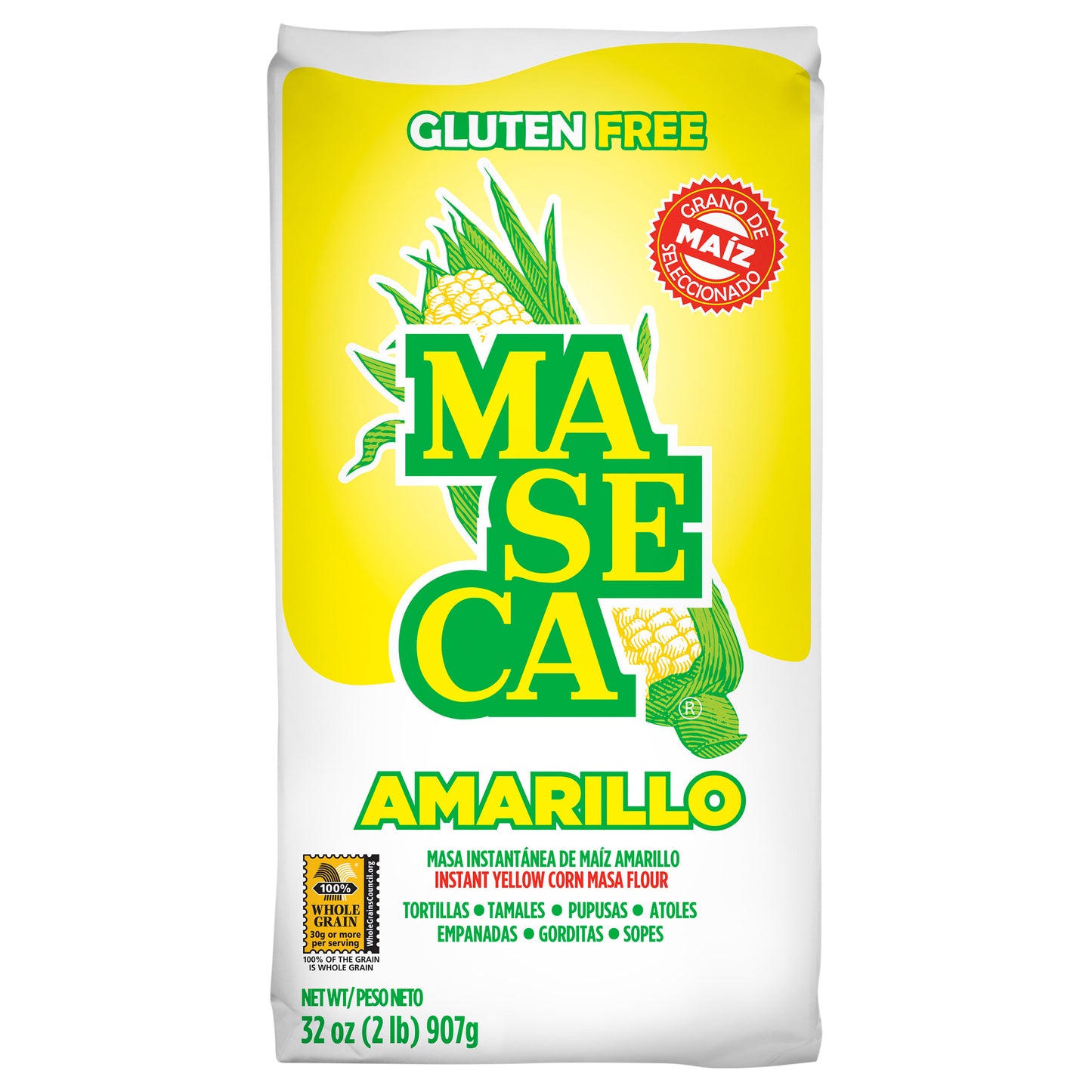 Harina de maíz instantánea amarilla MASECA, bolsa de 2 libras