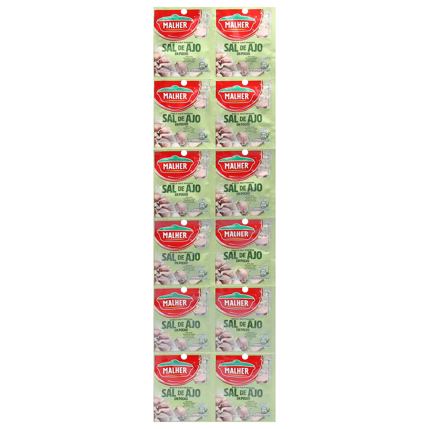 Sal de ajo en polvo Malher, 12 paquetes de 6 g (0,21 oz)