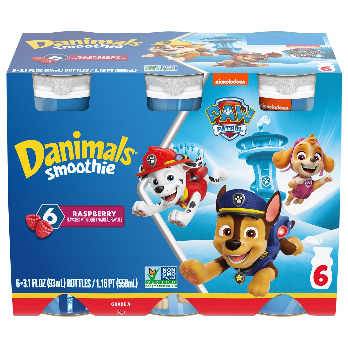 Paquete múltiple de 6 botellas de batido de frambuesa Danimals Smoothie, 3.1 oz.