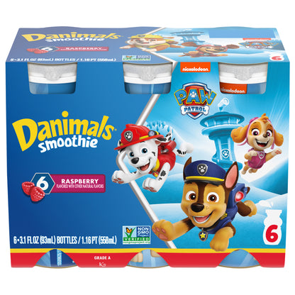 Paquete múltiple de 6 botellas de batido de frambuesa Danimals Smoothie, 3.1 oz.