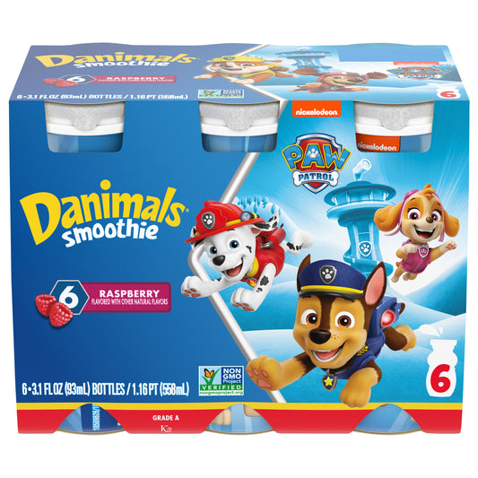 Paquete múltiple de 6 botellas de batido de frambuesa Danimals Smoothie, 3.1 oz.
