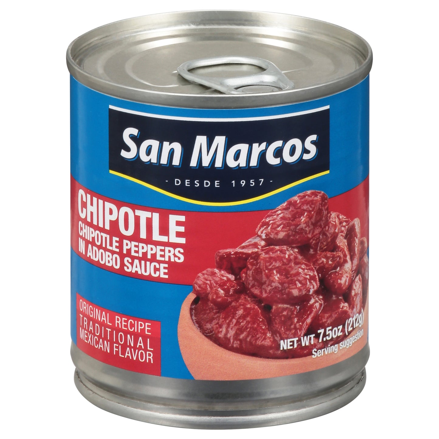Chiles chipotle San Marcos con sabor tradicional mexicano en salsa adobo, 213 g (7.5 oz).