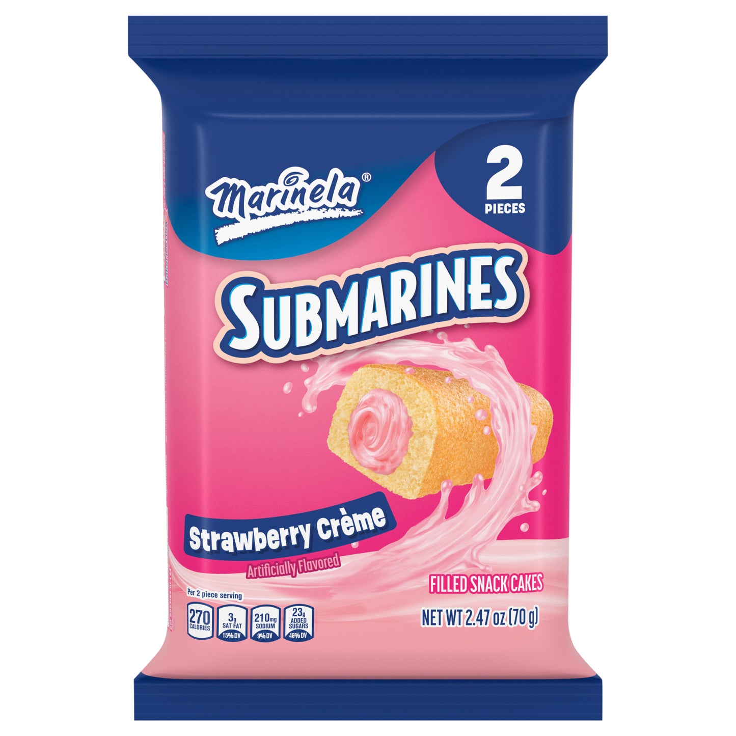 Pastelitos rellenos de crema de fresa Marinela Submarines, 2 unidades, 70 g