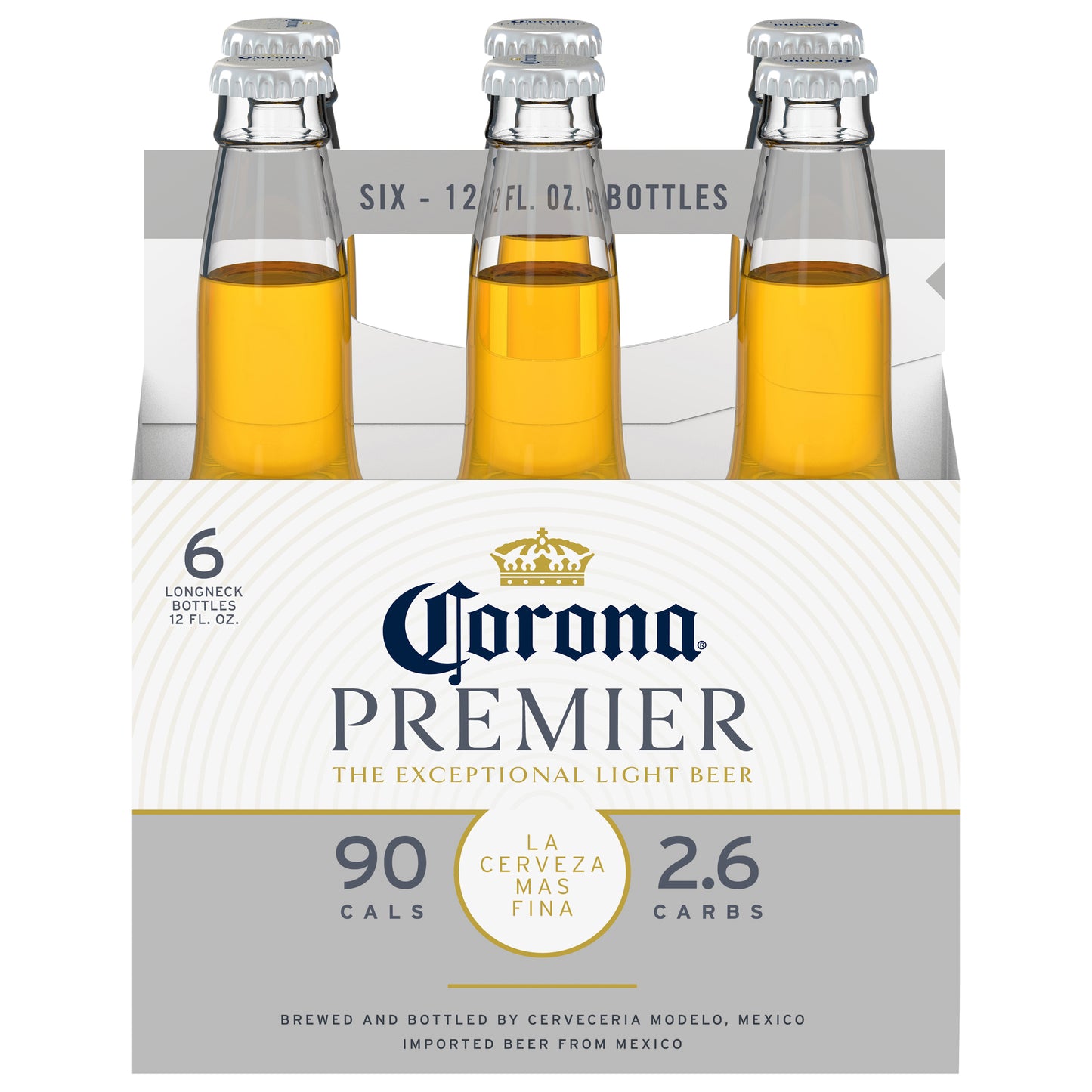Cerveza Corona Premier Mexican Lager Light, paquete de 6 botellas de 355 ml (12 oz fl), 4.0% de alcohol por volumen.