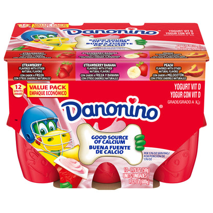 Yogur Danonino Surtido, sabor Fresa, Plátano y Melocotón, 12 unidades de 50 g (1,76 oz)